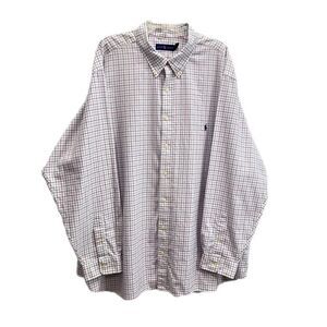 Ralph Lauren Shirt Men's Size 4XB Plaid Blue Burgundy Long Sleeve Button Down